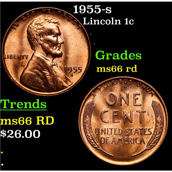 1955-s Lincoln Cent 1c Grades GEM+ Unc RD