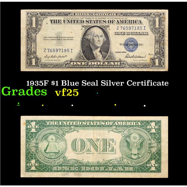 1935F $1 Blue Seal Silver Certificate Grades vf+