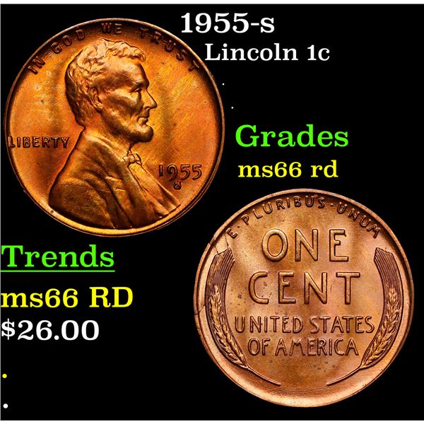 1955-s Lincoln Cent 1c Grades GEM+ Unc RD