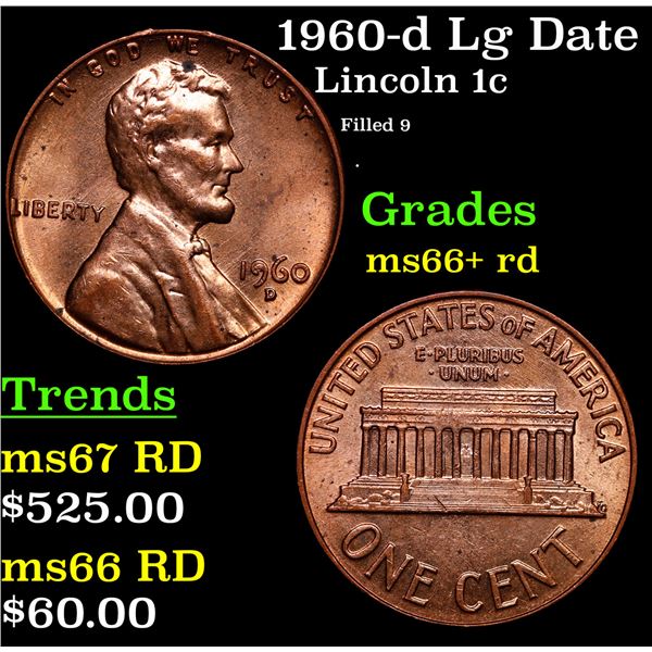 1960-d Lg Date Lincoln Cent *Mint Error* 1c Grades GEM++ RD