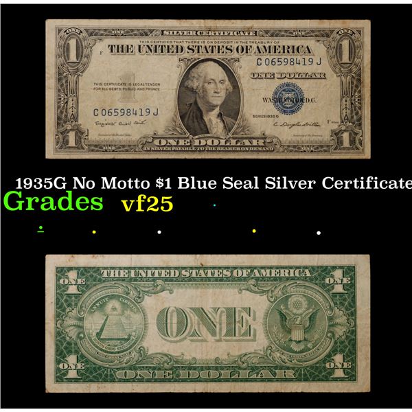 1935G $1 Blue Seal Silver Certificate Grades vf+ Motto