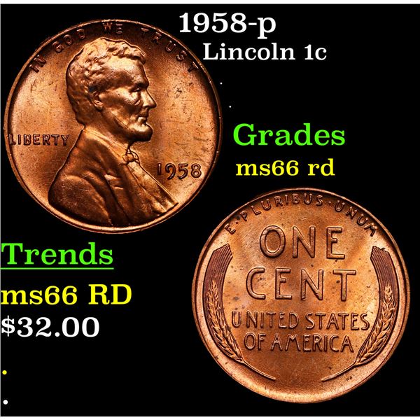 1958-p Lincoln Cent 1c Grades GEM+ Unc RD