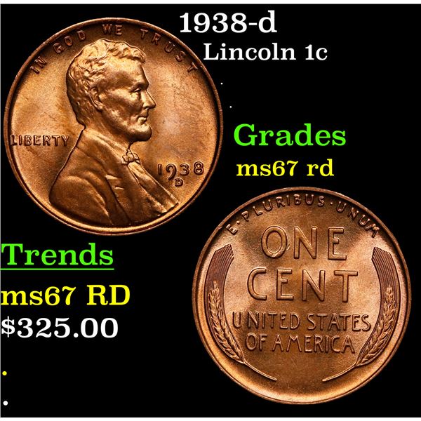 1938-d Lincoln Cent 1c Grades GEM++ Unc RD