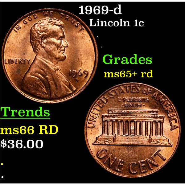 1969-d Lincoln Cent 1c Grades Gem+ Unc RD