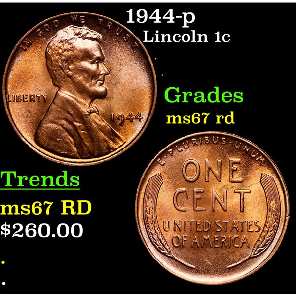 1944-p Lincoln Cent 1c Grades GEM++ Unc RD