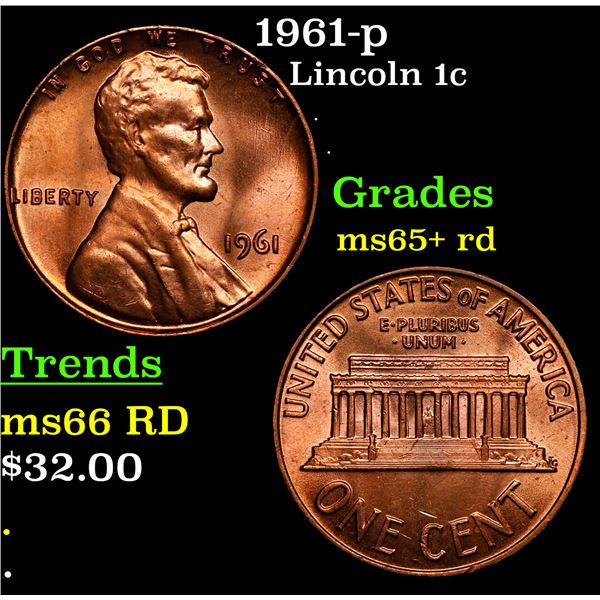 1961-p Lincoln Cent 1c Grades Gem+ Unc RD