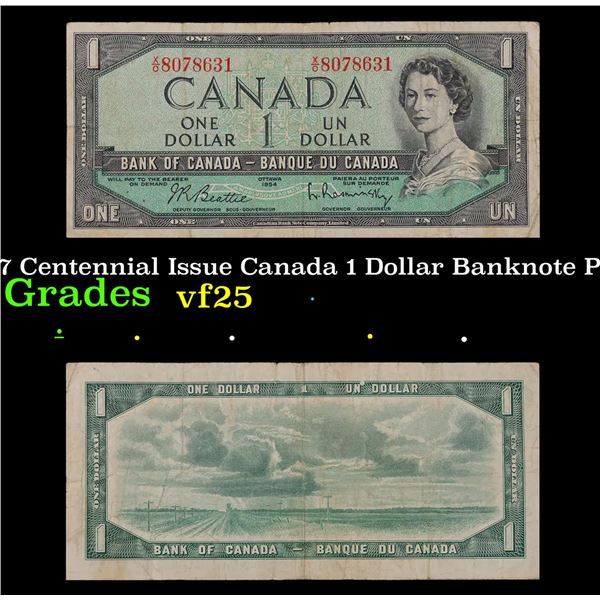 1967 Centennial Issue Canada 1 Dollar Banknote P# 84b Grades vf+