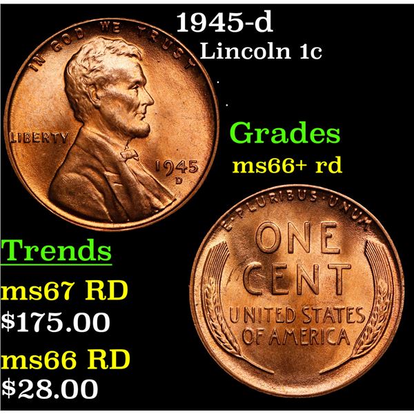 1945-d Lincoln Cent 1c Grades GEM++ RD