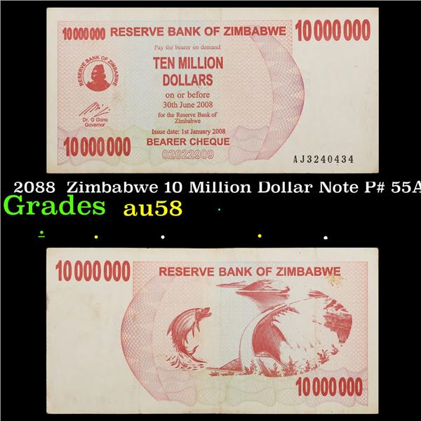 2088  Zimbabwe 10 Million Dollar Note P# 55A Grades Choice AU/BU Slider