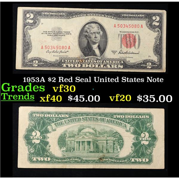 1953A $2 Red Seal United States Note Grades vf++