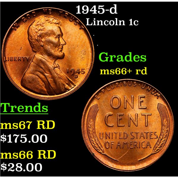 1945-d Lincoln Cent 1c Grades GEM++ RD