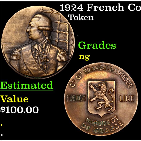 1924 French Commemorative Bronze Medal - Launch of the De Grasse Ocean Liner Grades