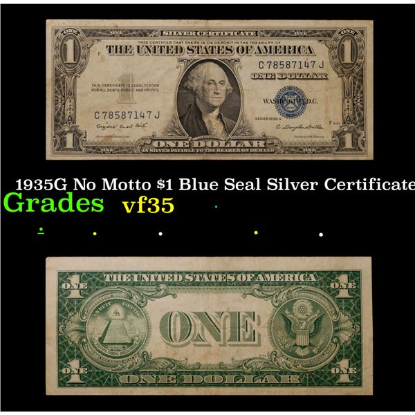 1935G $1 Blue Seal Silver Certificate Grades vf++ Motto