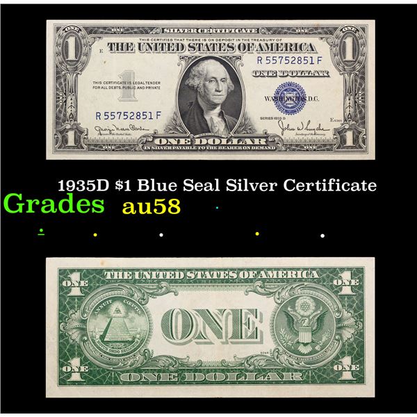 1935D $1 Blue Seal Silver Certificate Grades Choice AU/BU Slider