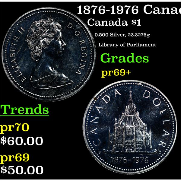 Proof 1876-1976 Canada $1 Silver Specimen KM# 106 Grades GEM++ Proof