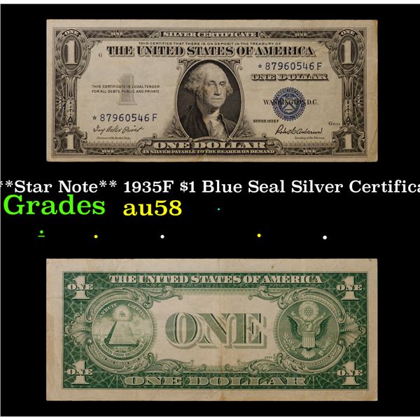 **Star Note** 1935F $1 Blue Seal Silver Certificate Grades Choice AU/BU Slider