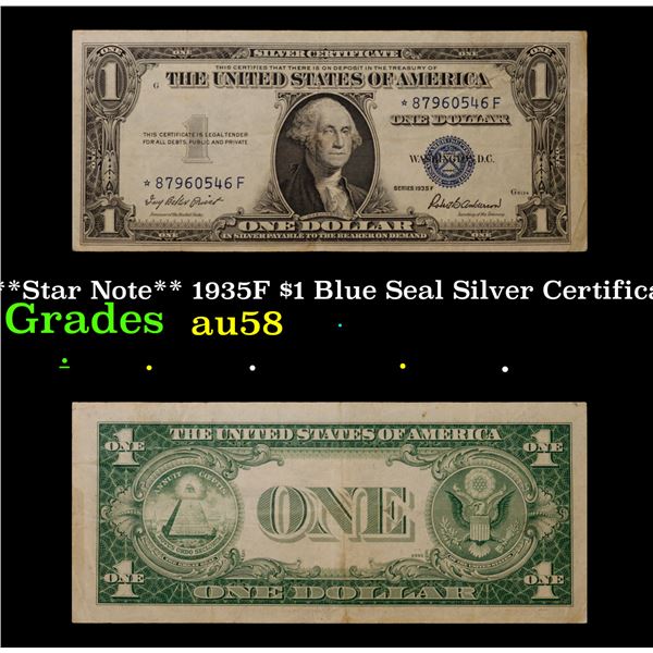 **Star Note** 1935F $1 Blue Seal Silver Certificate Grades Choice AU/BU Slider