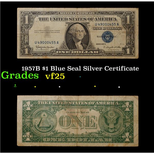 1957B $1 Blue Seal Silver Certificate Grades vf+