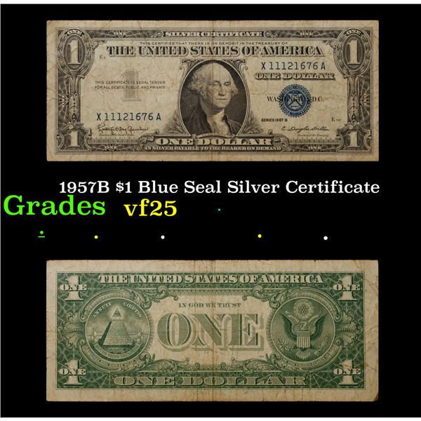 1957B $1 Blue Seal Silver Certificate Grades vf+