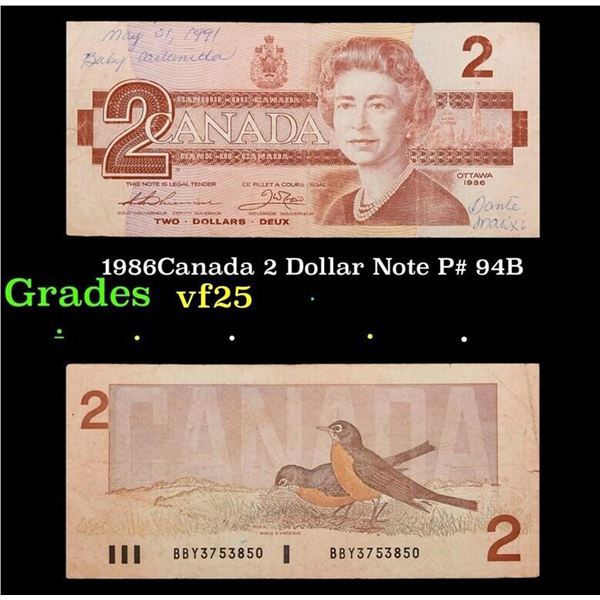 1986Canada 2 Dollar Note P# 94B Grades vf+