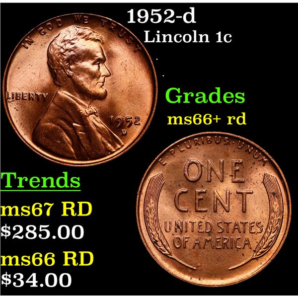 1952-d Lincoln Cent 1c Grades GEM++ RD