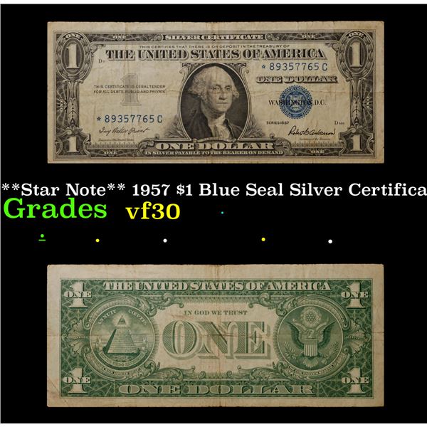 **Star Note** 1957 $1 Blue Seal Silver Certificate Grades vf++