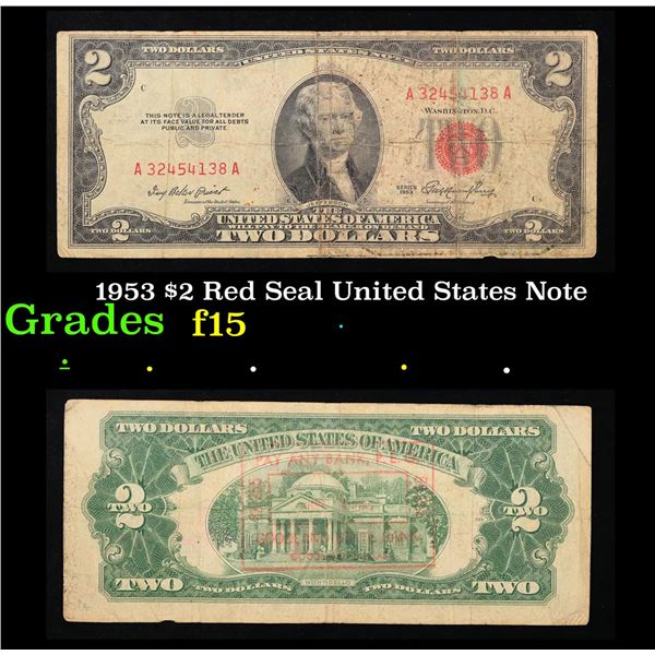 1953 $2 Red Seal United States Note Grades f+