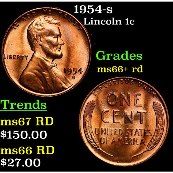 1954-s Lincoln Cent 1c Grades GEM++ RD