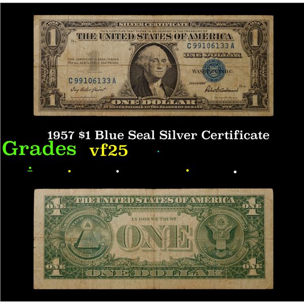 1957 $1 Blue Seal Silver Certificate Grades vf+