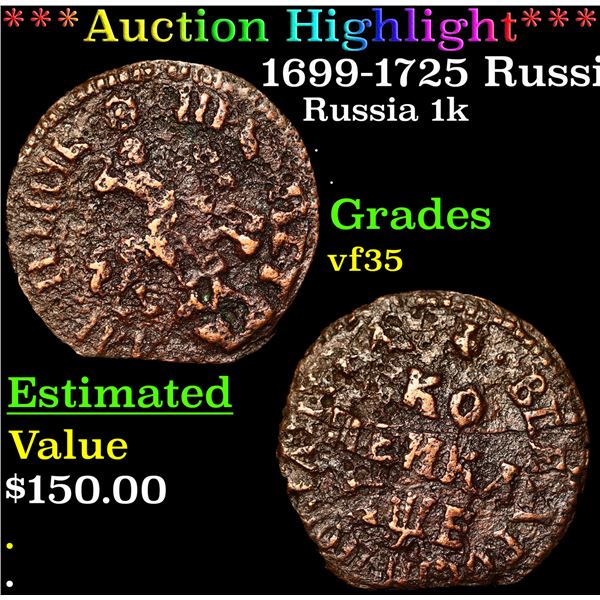 **Auction Highlight*** 1699-1725 Russia 1 Kopek - Peter the Great Grades vf++ (fc)