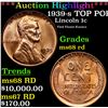 Image 1 : **Auction Highlight*** 1939-s Lincoln Cent TOP POP! 1c Graded GEM+++ Unc RD By USCG (fc)