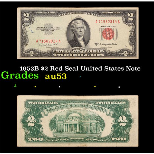 1953B $2 Red Seal United States Note Grades Select AU