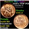 Image 1 : **Auction Highlight*** 1939-s Lincoln Cent TOP POP! 1c Graded GEM+++ Unc RD By USCG (fc)