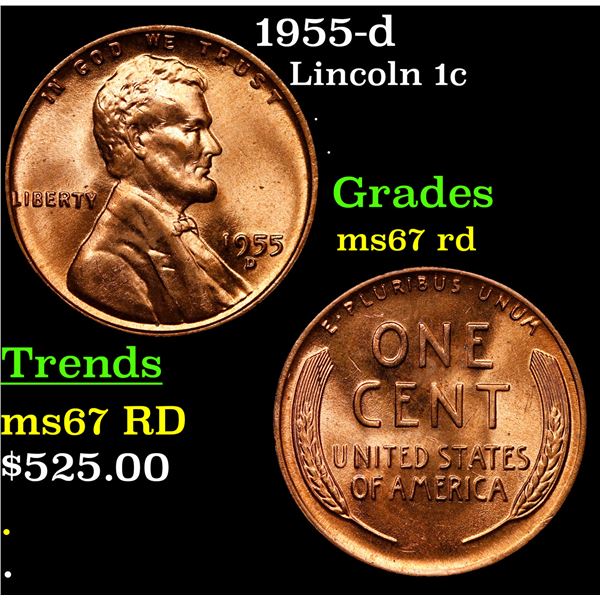 1955-d Lincoln Cent 1c Grades GEM++ Unc RD