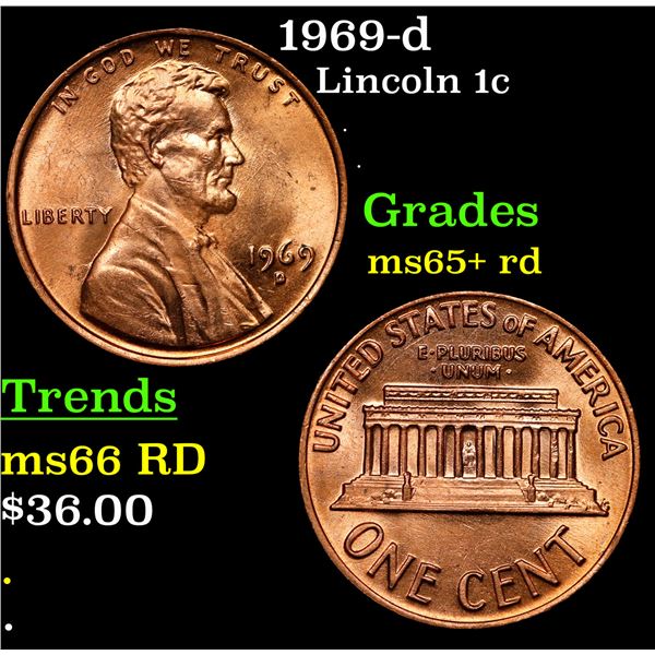 1969-d Lincoln Cent 1c Grades Gem+ Unc RD