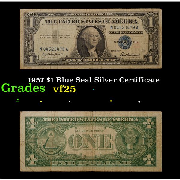 1957 $1 Blue Seal Silver Certificate Grades vf+