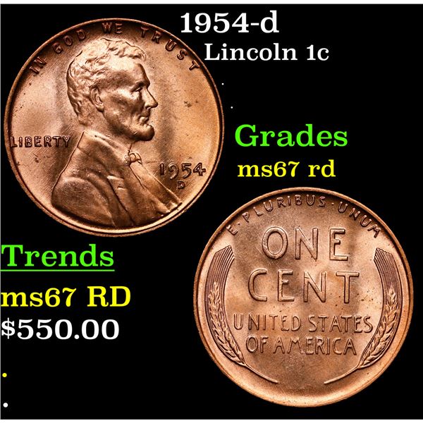 1954-d Lincoln Cent 1c Grades GEM++ Unc RD