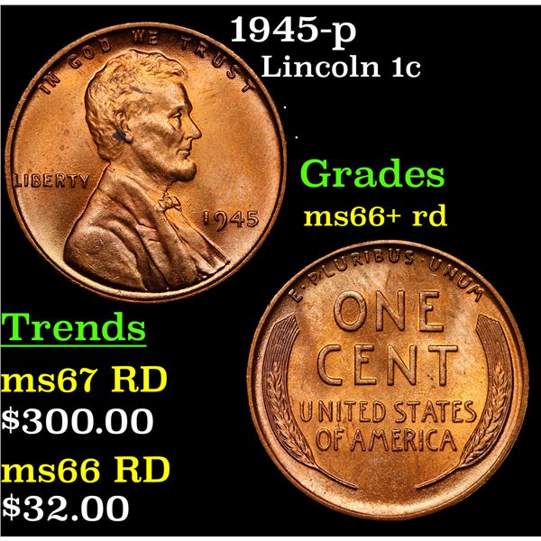 1945-p Lincoln Cent 1c Grades GEM++ RD