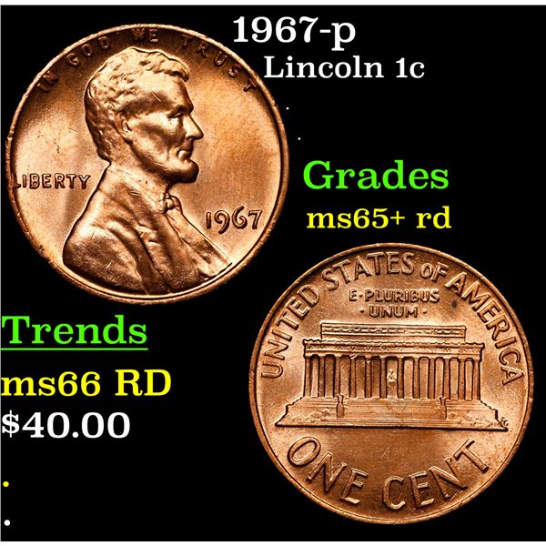 1967-p Lincoln Cent 1c Grades Gem+ Unc RD