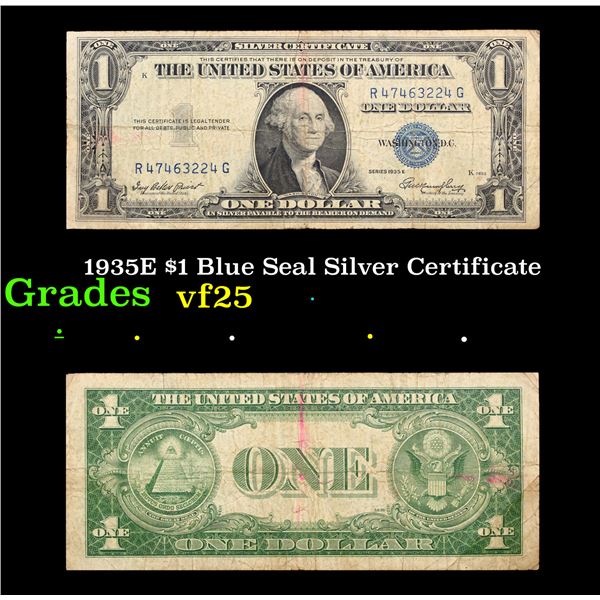 1935E $1 Blue Seal Silver Certificate Grades vf+