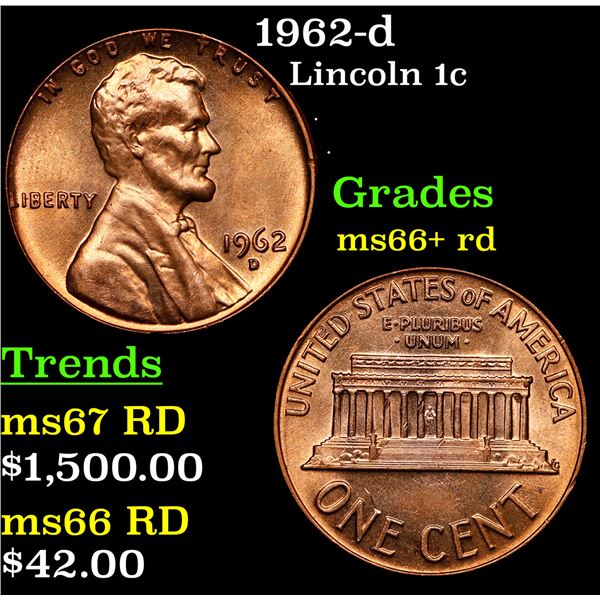 1962-d Lincoln Cent 1c Grades GEM++ RD