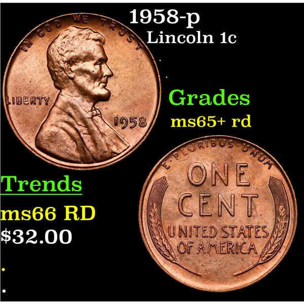 1958-p Lincoln Cent 1c Grades Gem+ Unc RD