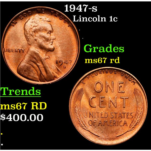 1947-s Lincoln Cent 1c Grades GEM++ Unc RD