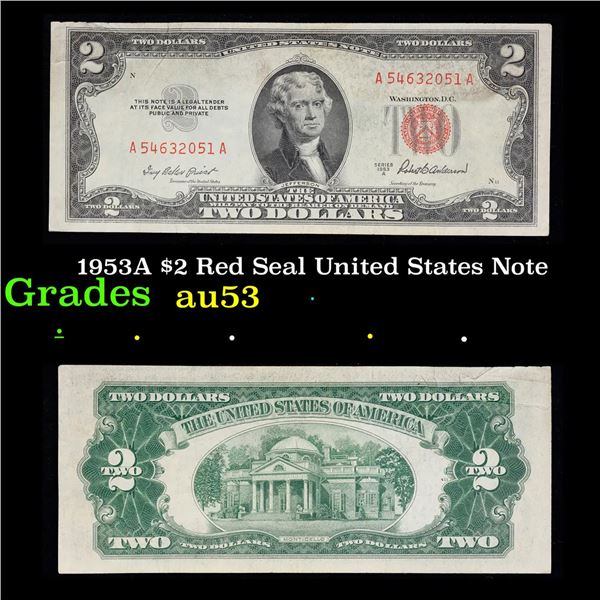 1953A $2 Red Seal United States Note Grades Select AU