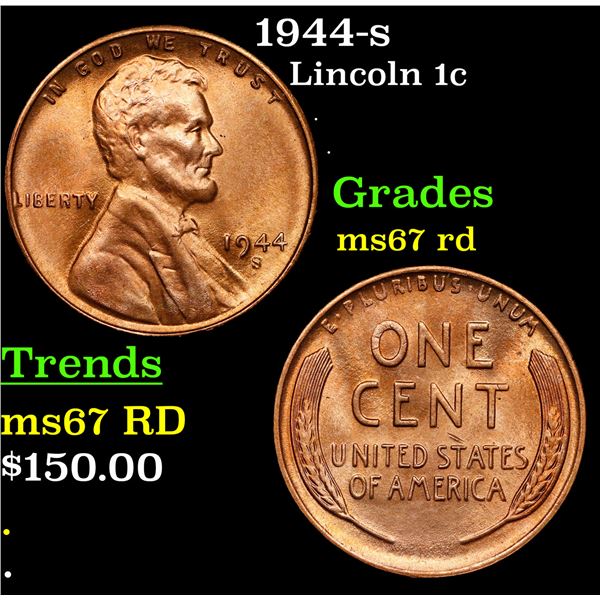 1944-s Lincoln Cent 1c Grades GEM++ Unc RD