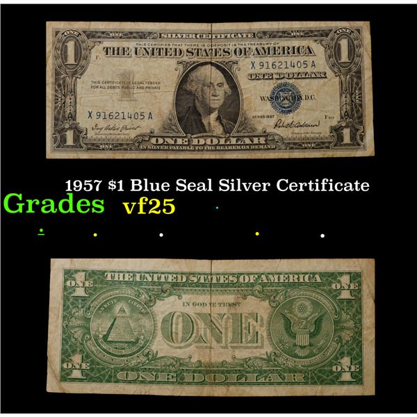 1957 $1 Blue Seal Silver Certificate Grades vf+