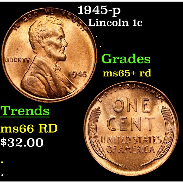 1945-p Lincoln Cent 1c Grades Gem+ Unc RD