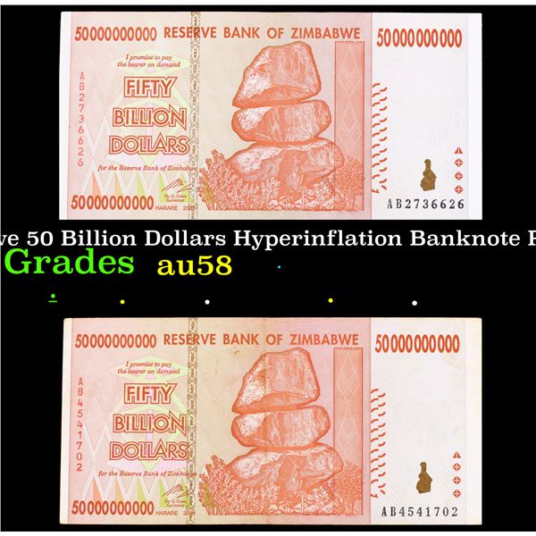 2007-2008 Zimbabwe 50 Billion Dollars Hyperinflation Banknote P# 87, 3rd dollar ZWR Grades Choice AU