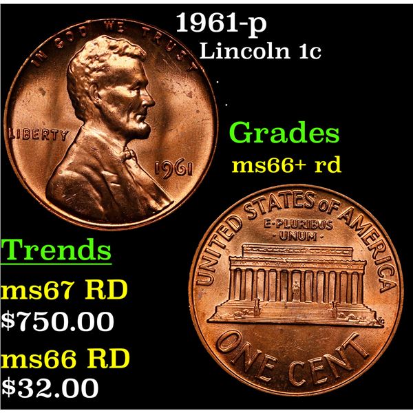 1961-p Lincoln Cent 1c Grades GEM++ RD