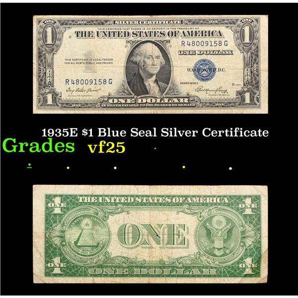 1935E $1 Blue Seal Silver Certificate Grades vf+